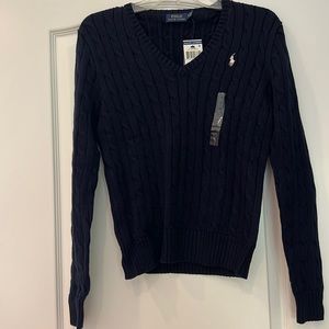 Wonens Ralph Lauren Polo Navy blue V neck cable knit sweater - Medium